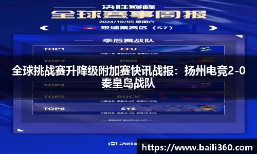 全球挑战赛升降级附加赛快讯战报：扬州电竞2-0秦皇岛战队